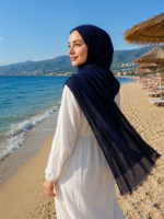 Shawl Secret Penye Reçme Şal - Lacivert - Görsel 3