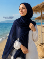Shawl Secret Penye Reçme Şal - Lacivert