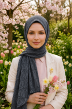 Shawl Secret Pamuklu Jakar Serisi  - Antrasit - Görsel 3