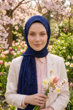 Shawl Secret Pamuklu Jakar Serisi - Lacivert - Görsel 3