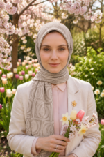 Shawl Secret Pamuklu Jakar Serisi - Pudra - Görsel 3