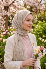 Shawl Secret Pamuklu Jakar Serisi - Pudra