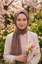 Shawl Secret Pamuklu Jakar Serisi - Açık Kahve - Görsel 3