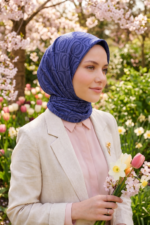 Shawl Secret Pamuklu Jakar Serisi -Mavi