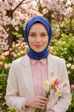 Shawl Secret Pamuklu Jakar Serisi -Mavi - Görsel 3