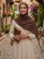 Shawl Secret Penye Reçme Şal - Kahverengi - Görsel 3