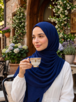 Shawl Secret Penye Reçme Şal - Mavi